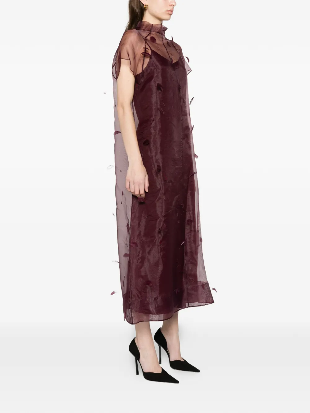 SIMKHAI Pauline organza feather midi dress Paars