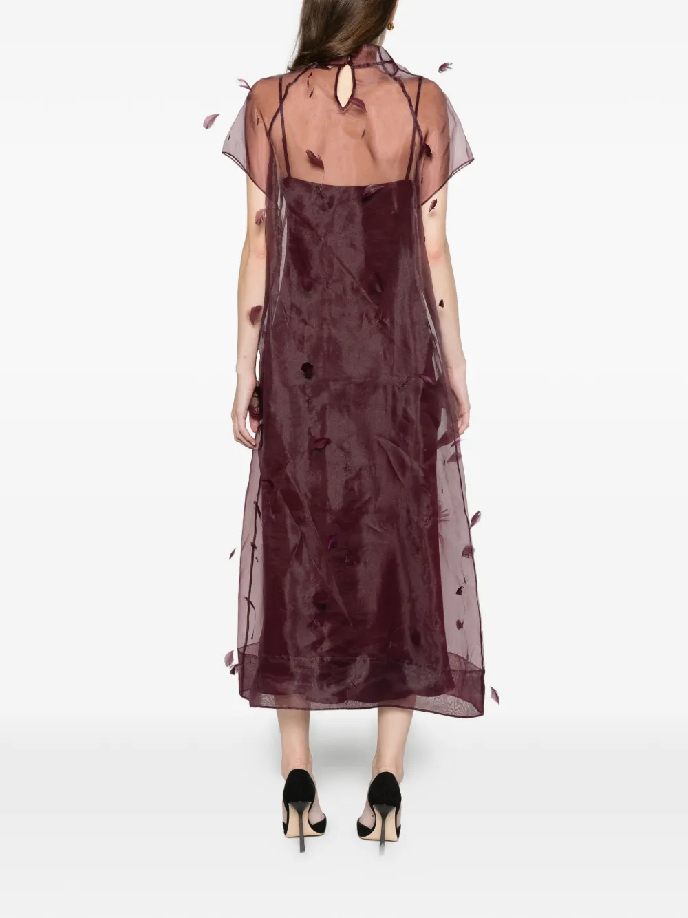 SIMKHAI Pauline organza feather midi dress Paars