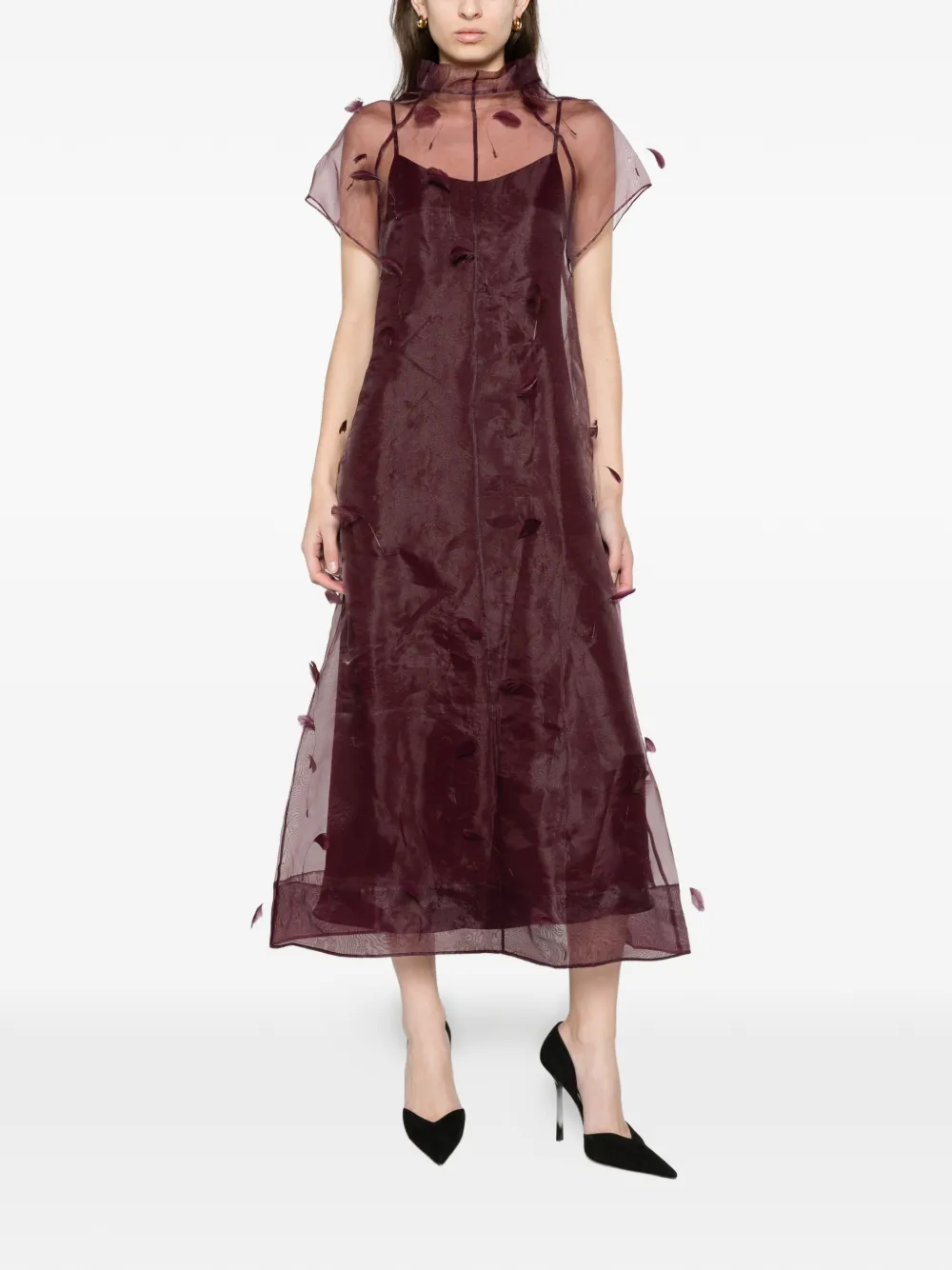 SIMKHAI Pauline organza feather midi dress Paars