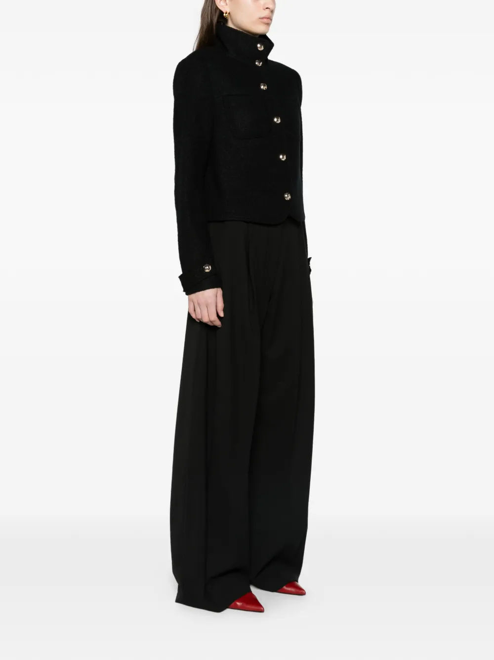 SIMKHAI button-up high-neck jacket Zwart