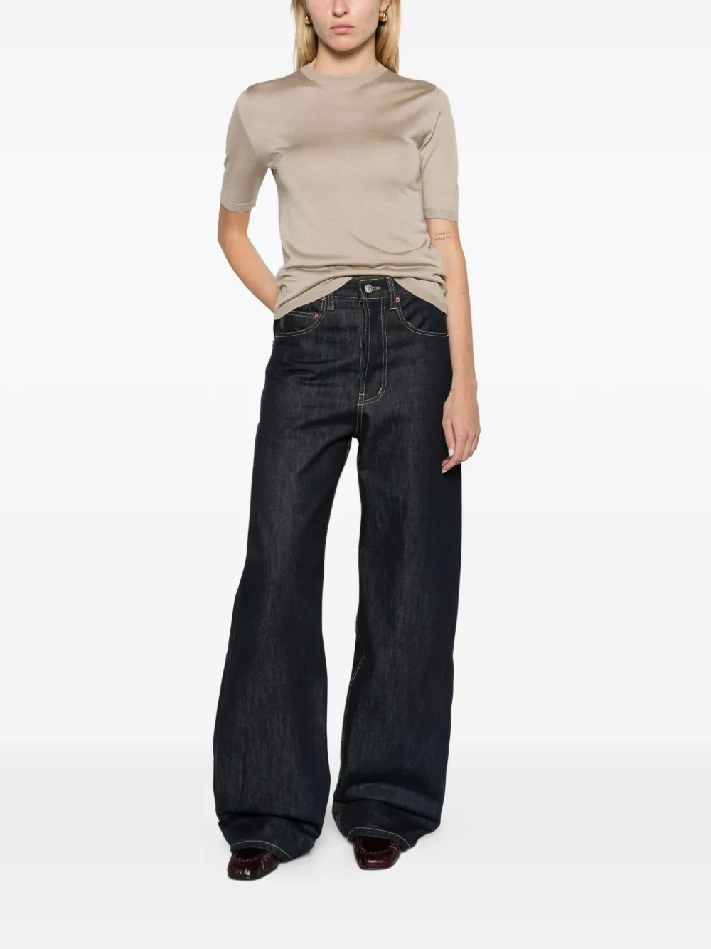 Max Mara stockinette-stitched cashmere and silk sweater stone Beige