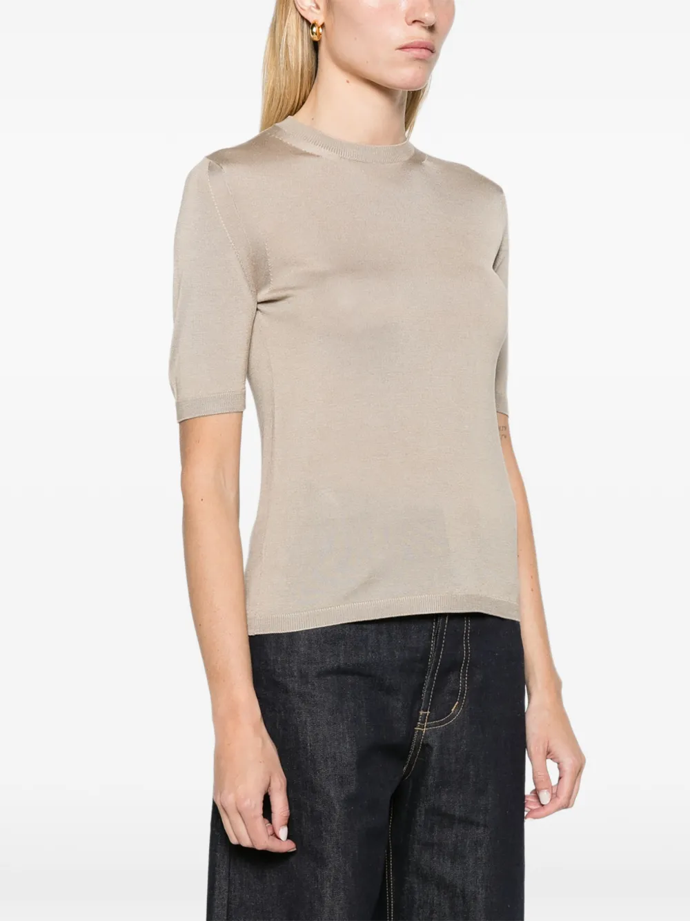 Max Mara stockinette-stitched cashmere and silk sweater stone Beige