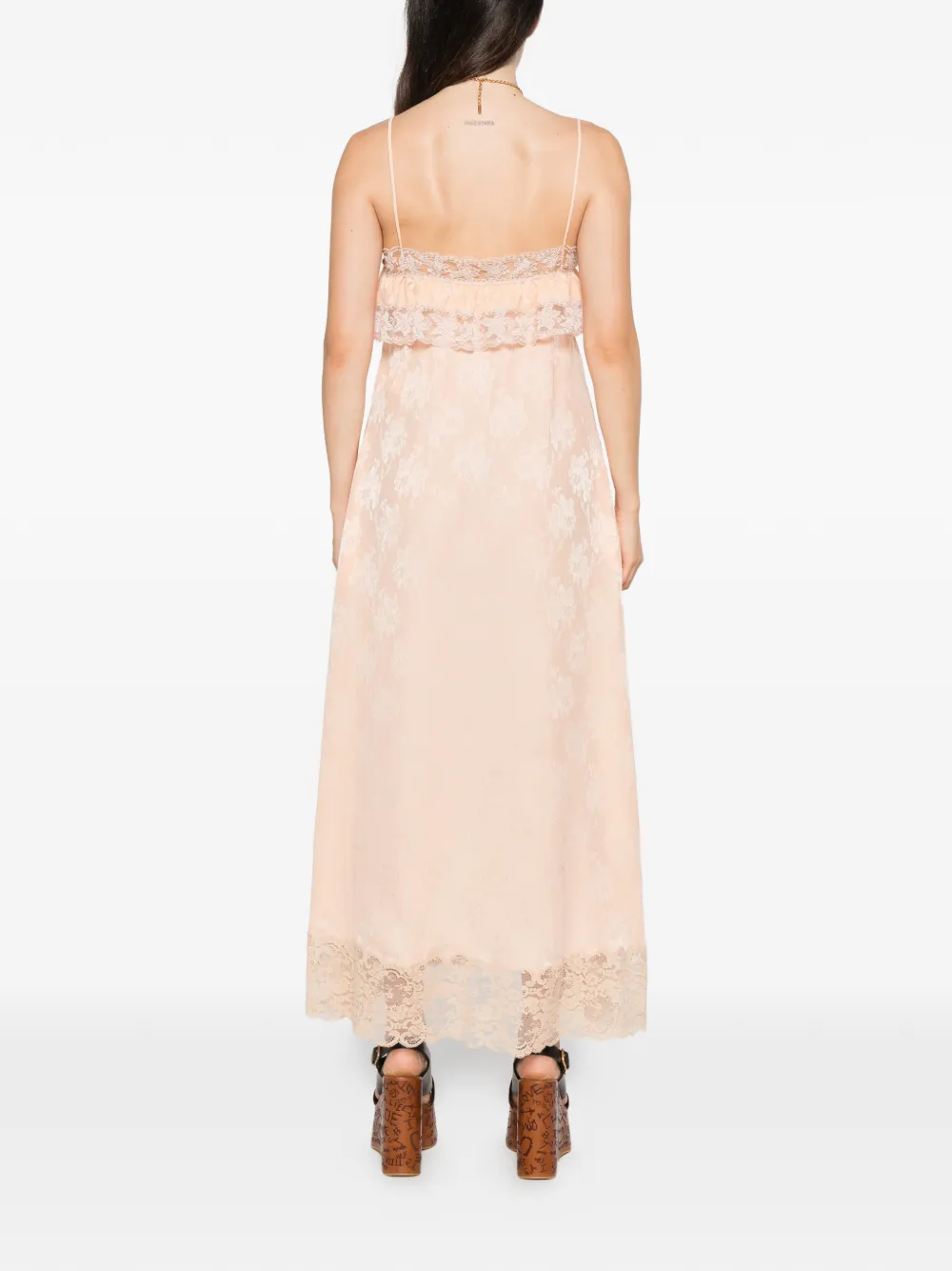 Chloé lace-trimmed silk-jacquard dress Beige