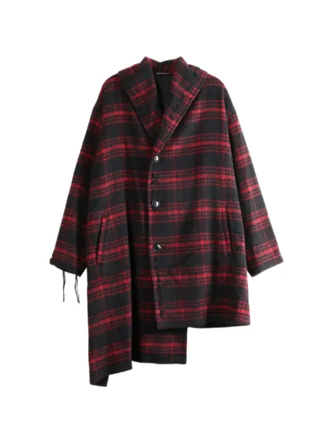 Y's asymmetric-hem tartan-check coat
