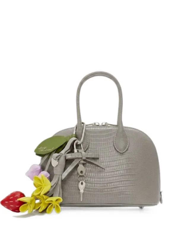 Self-Portrait Lizard-effect Leather Tote Bag in Grey