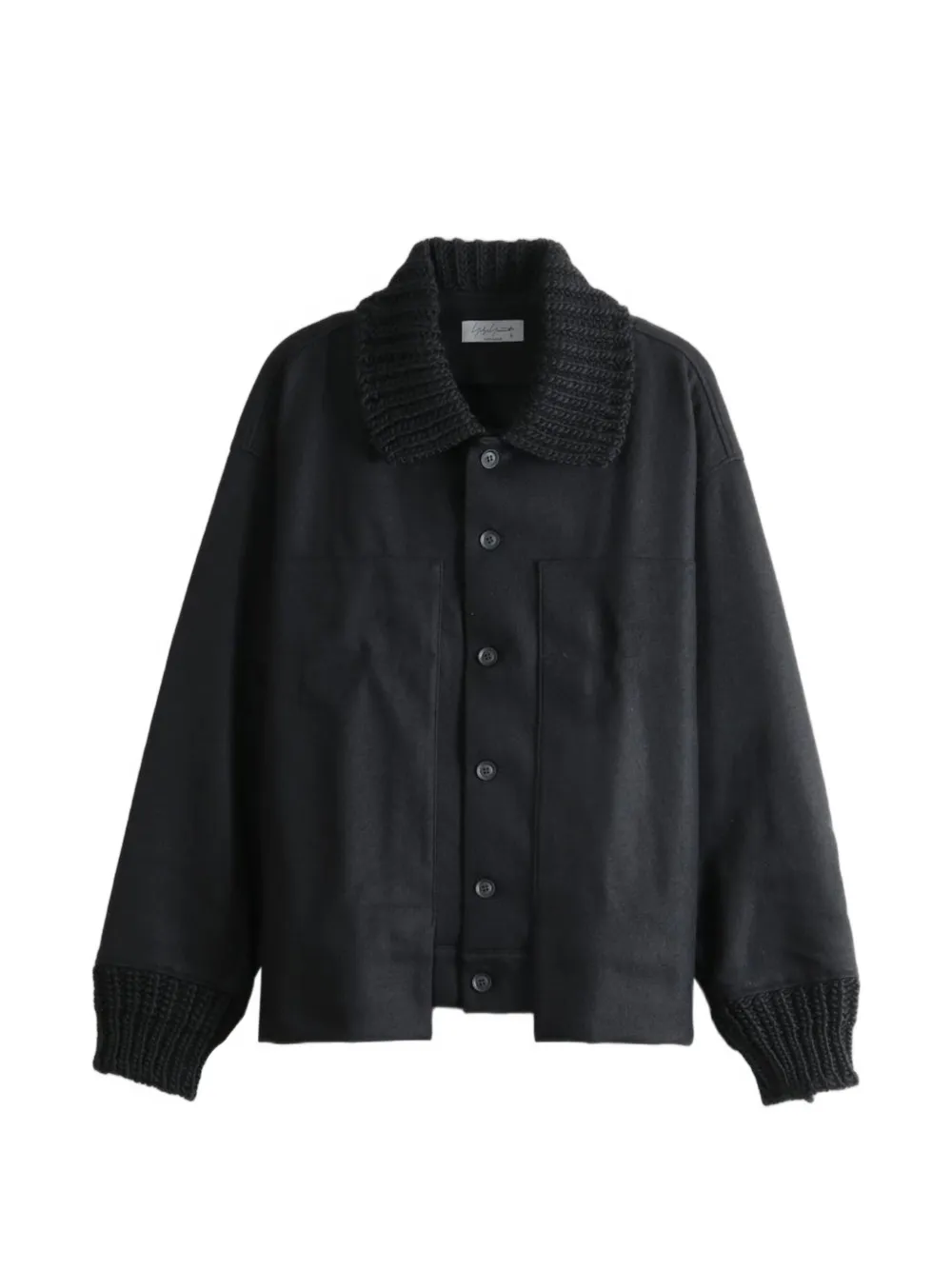 Yohji Yamamoto chunky-knit trim shirt jacket