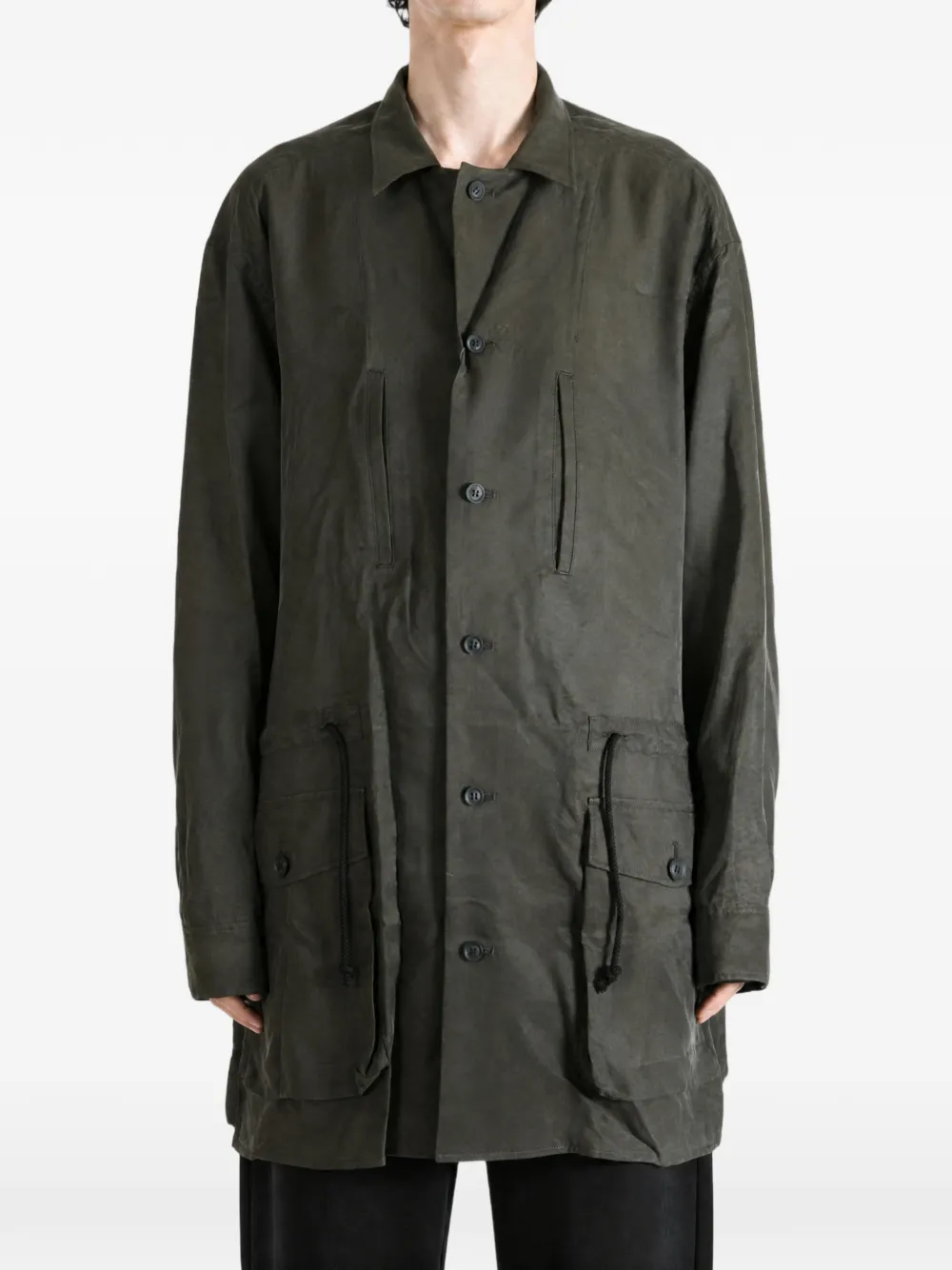 Yohji Yamamoto Overhemd met trekkoordtaille Groen