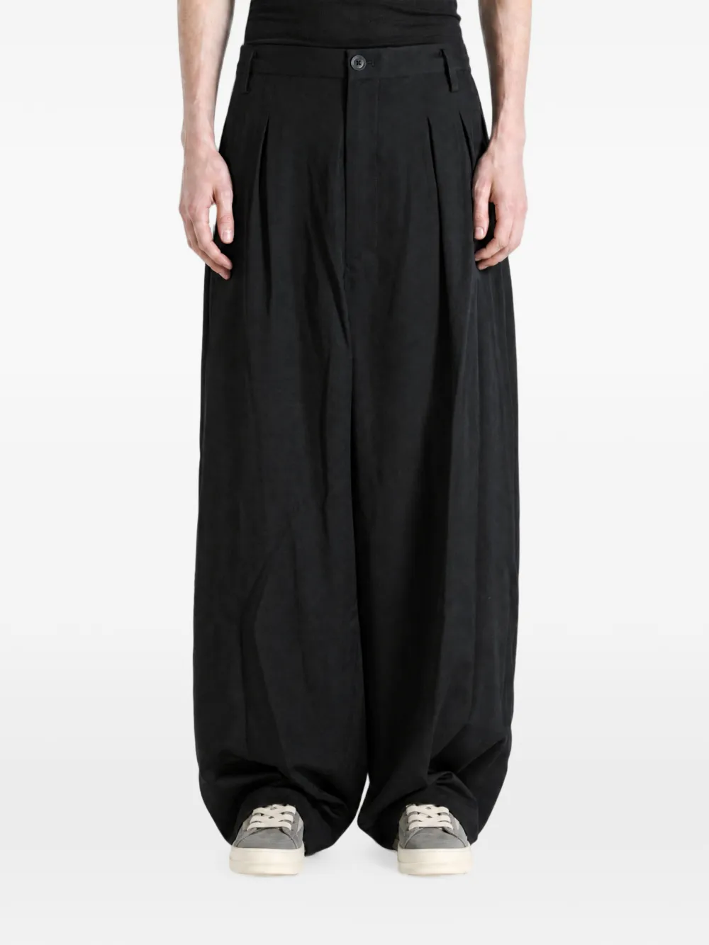 Yohji Yamamoto Plooibroek met wijde pijpen Zwart