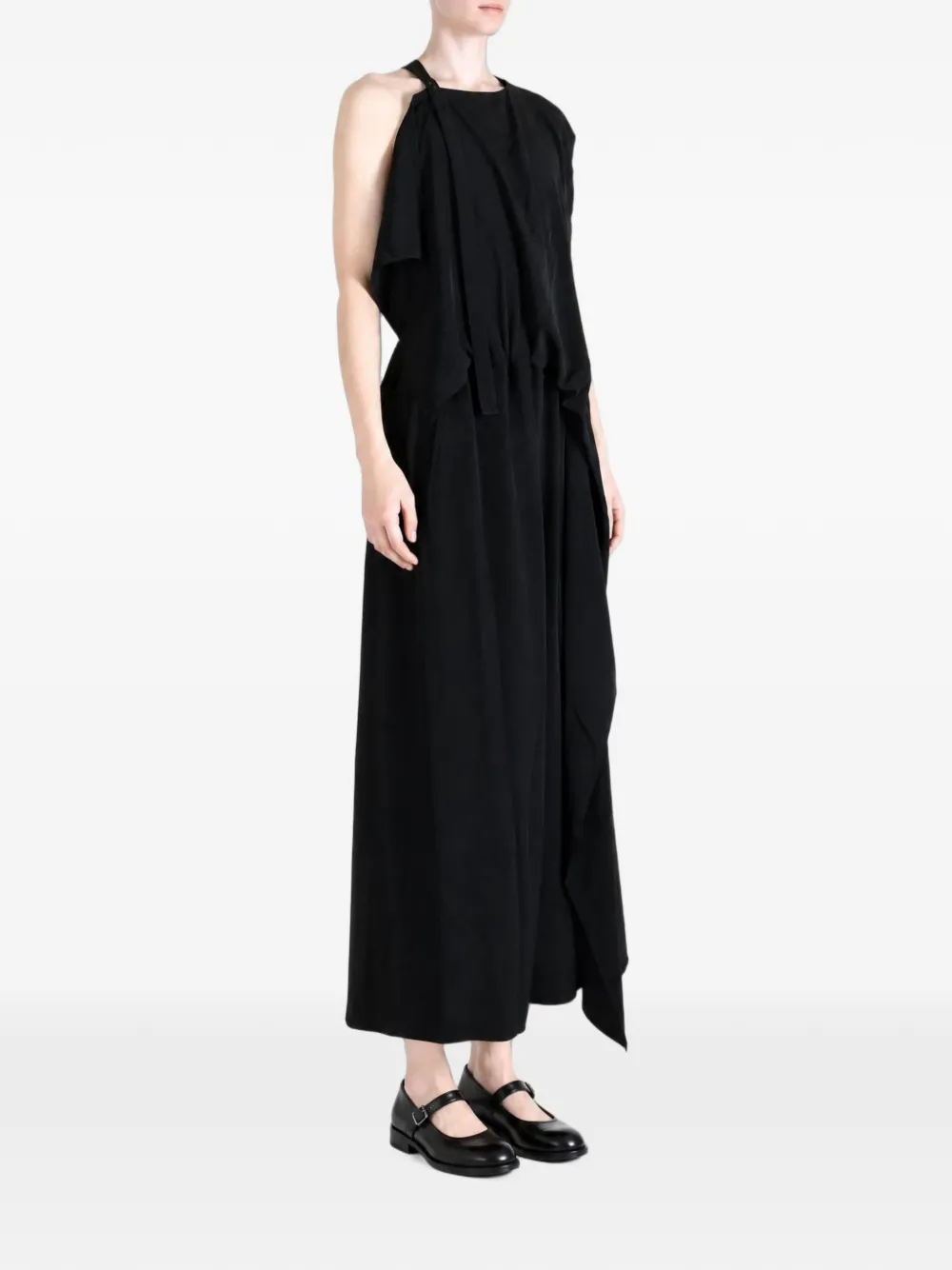 Y's asymmetric draped midi dress Zwart