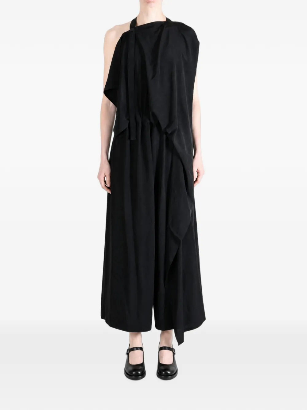 Y's asymmetric draped midi dress Zwart