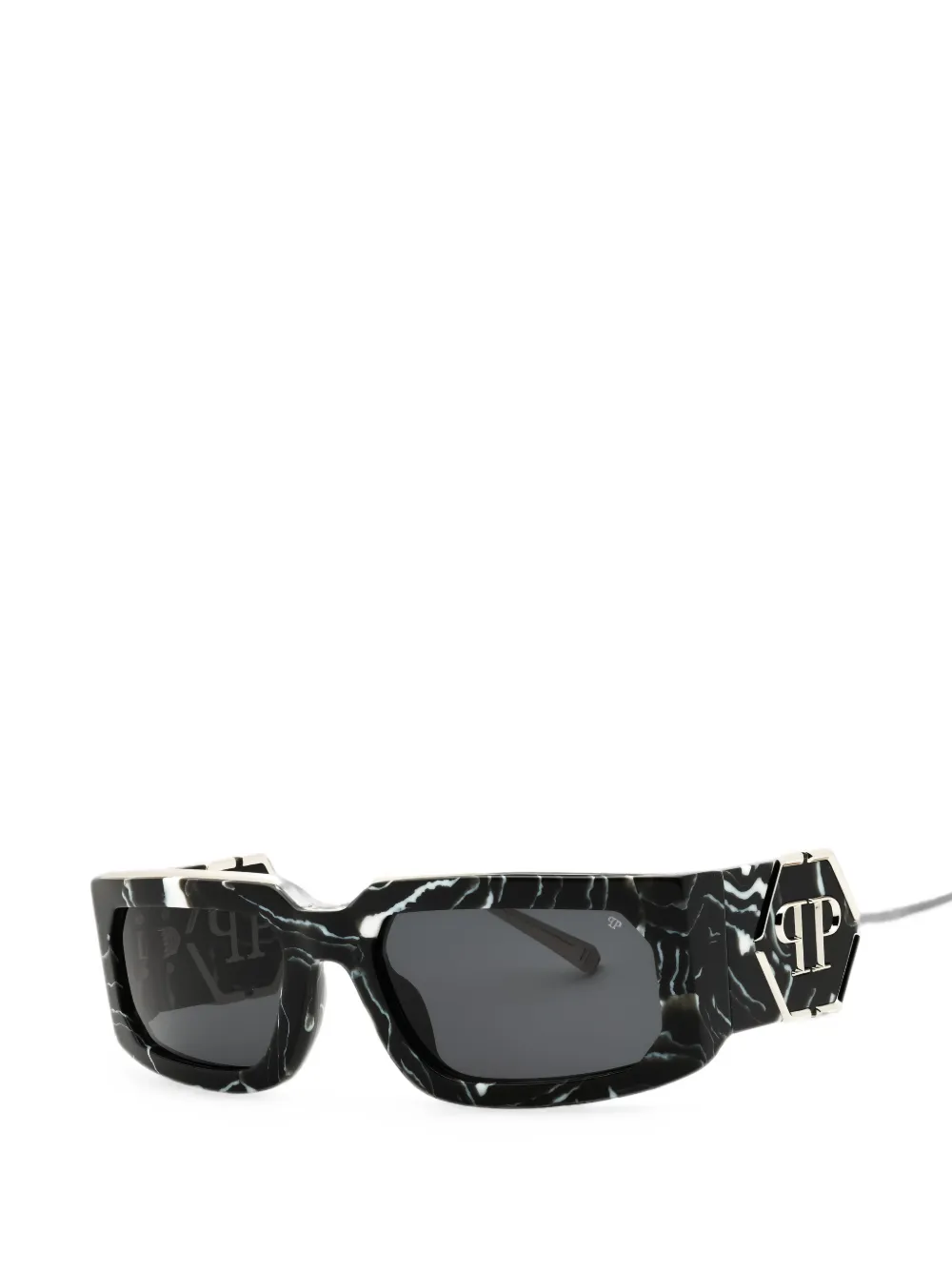 Philipp Plein Eyewear marble-pattern rectangle-frame sunglasses Zwart