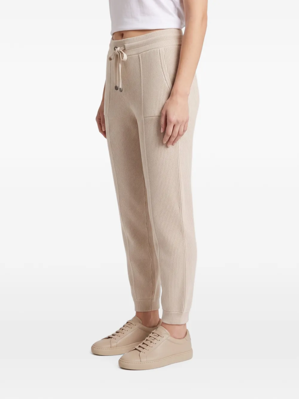 Brunello Cucinelli ribbed-knit drawstring trousers Beige