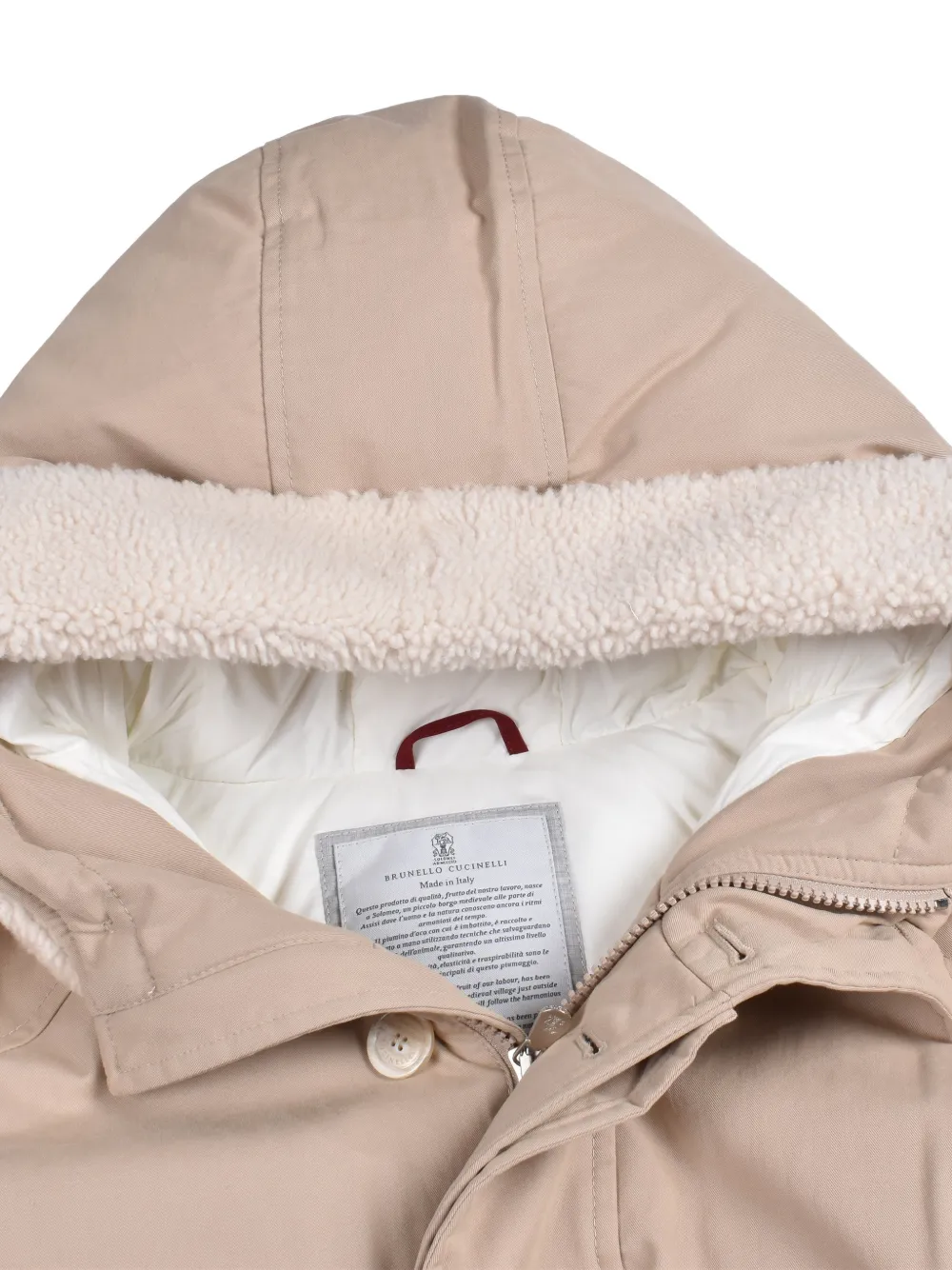 Brunello Cucinelli quilted shearling-lined parka jacket Beige