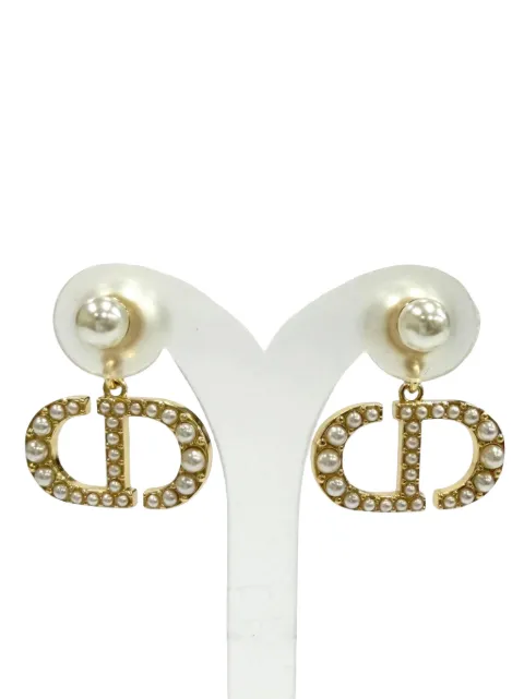 Christian Dior Pre-Owned 1990-2010 Gold Plated Faux Pearl Tribales Push Back Earrings costume earrings
