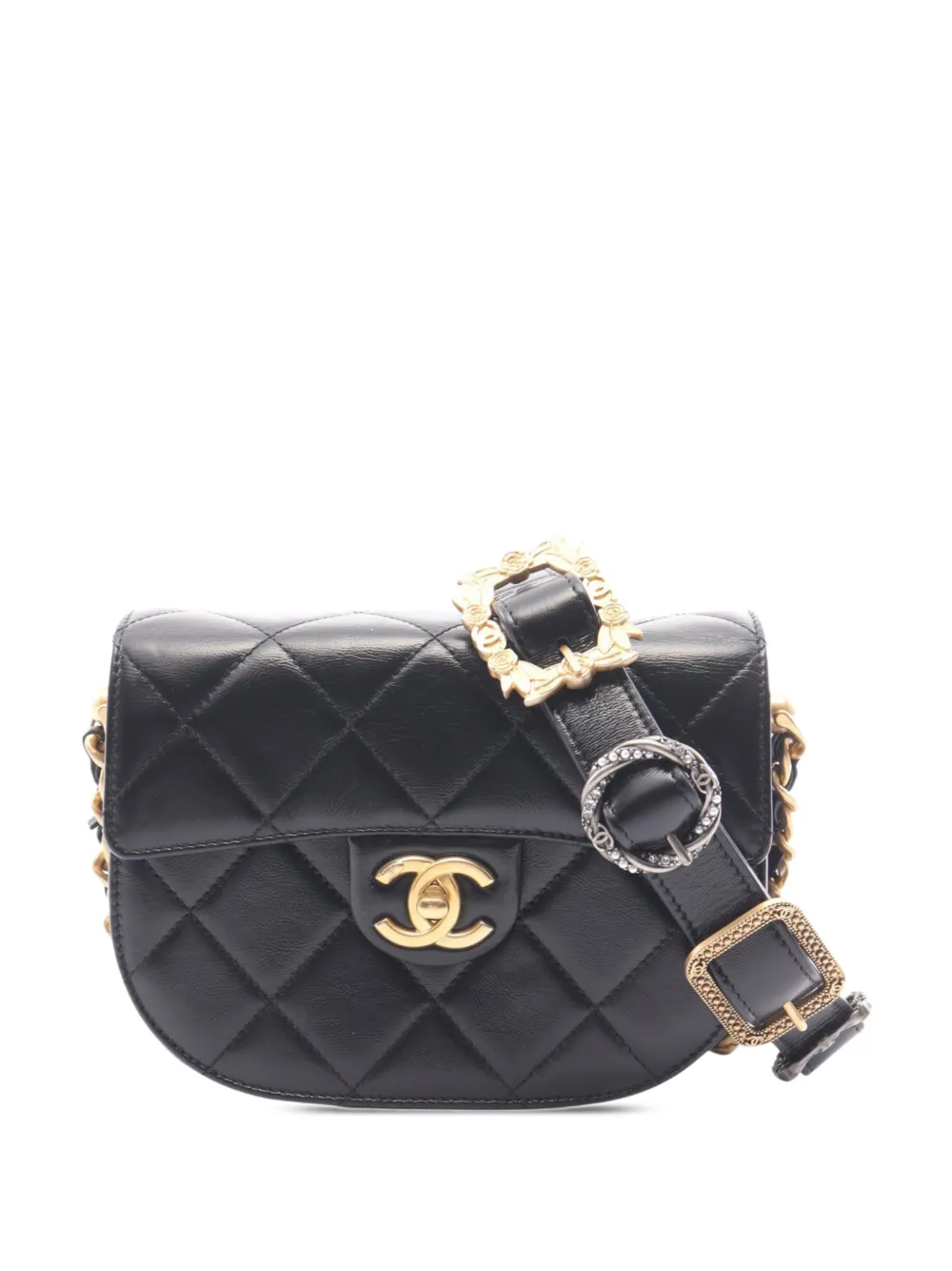 CHANEL Pre-Owned 2021-2026 Mini CC Quilted Calfskin Round Moon Messenger Flap crossbody bag - Nero