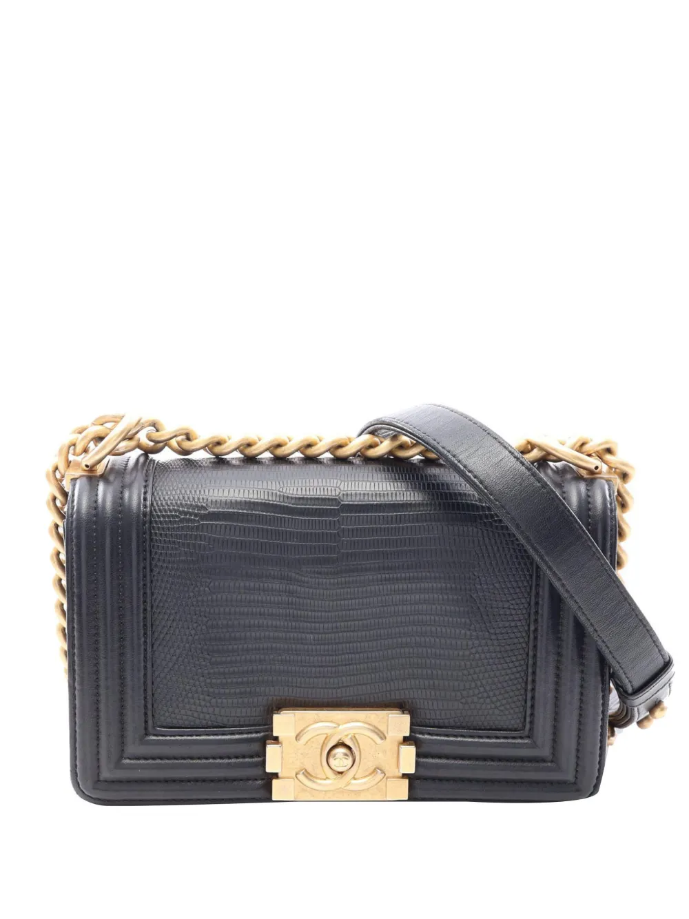 CHANEL Pre-Owned Borsa a tracolla Boy piccola in pelle di vitello goffrata con battente 2017-2018 - Nero