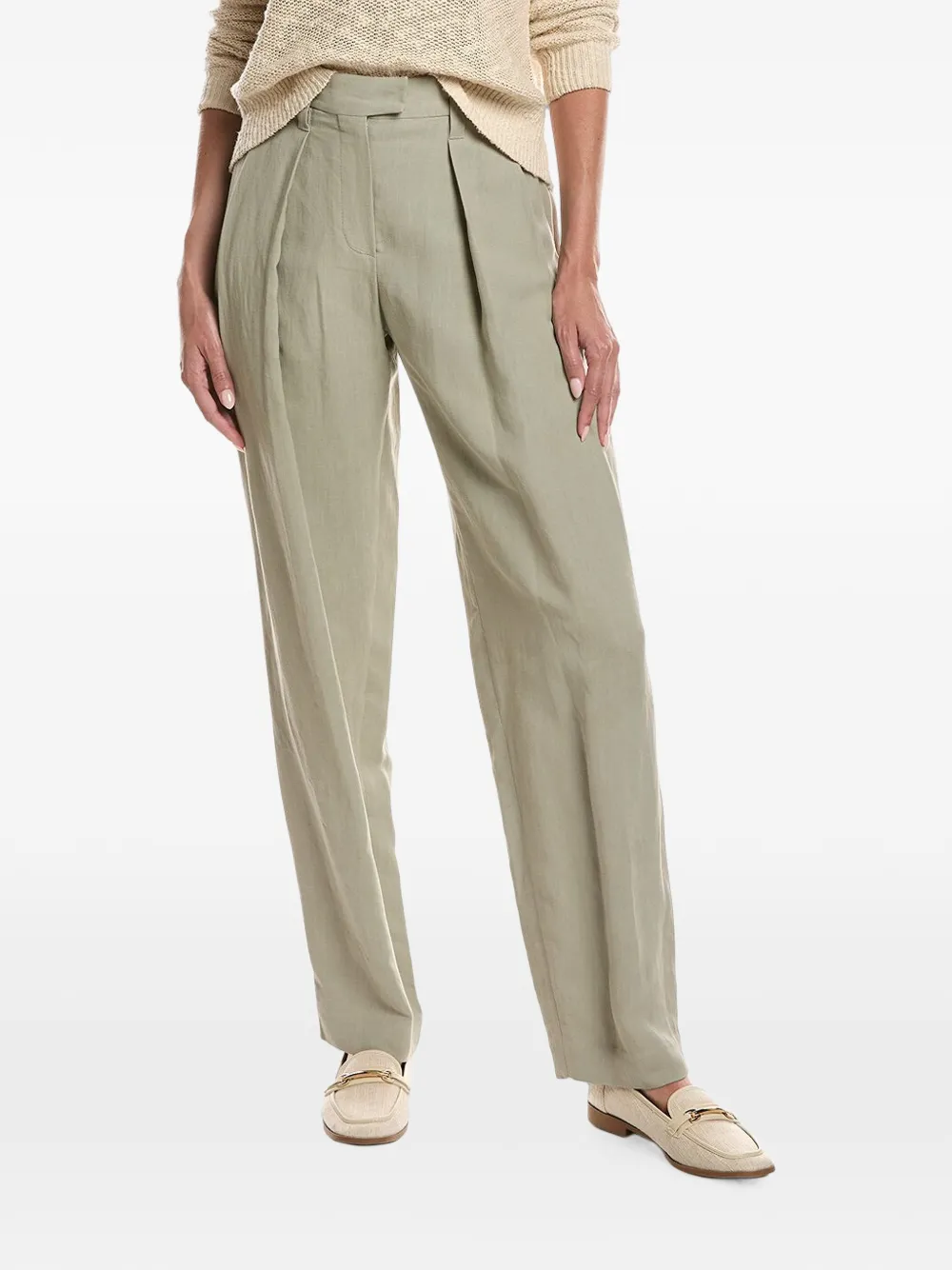 Brunello Cucinelli pantalon droit à design plissé - Vert Brunello Cucinelli pantalon droit à design plissé - Vert