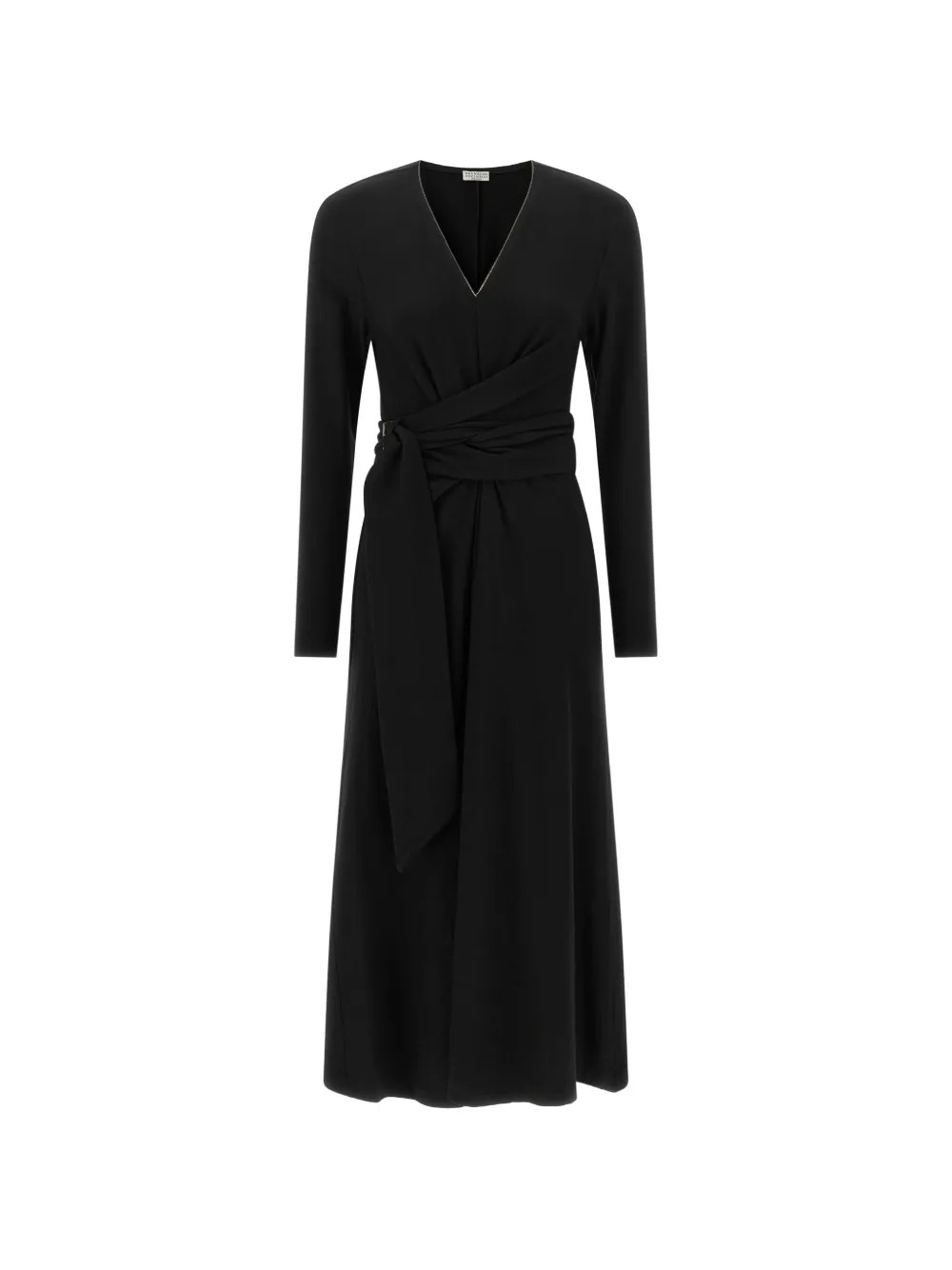 Brunello Cucinelli Monili Wrap-style Midi Dress In Black