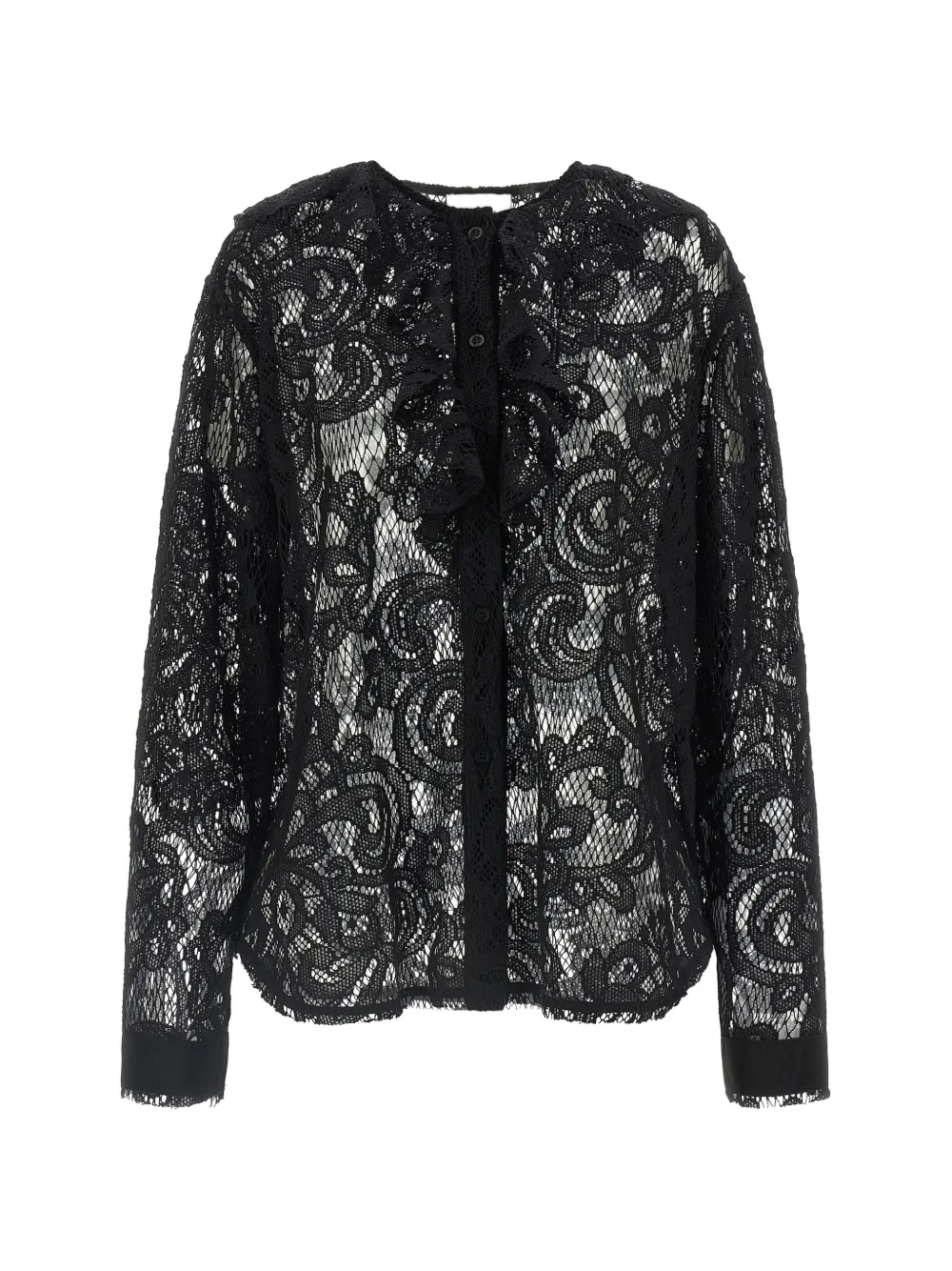 Nude ruffled floral-lace shirt - Nero