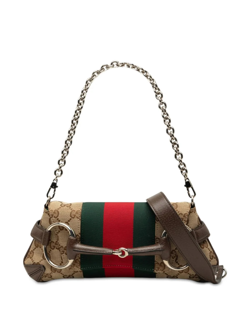 Gucci Pre-Owned Borsa a tracolla Horsebit piccola in tela GG con decorazione Web e catena 2000-2015 - Toni neutri