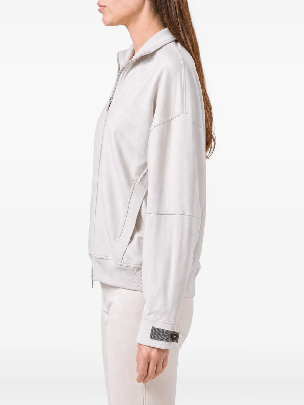 Brunello Cucinelli zip-up dropped-shoulder sweater Beige