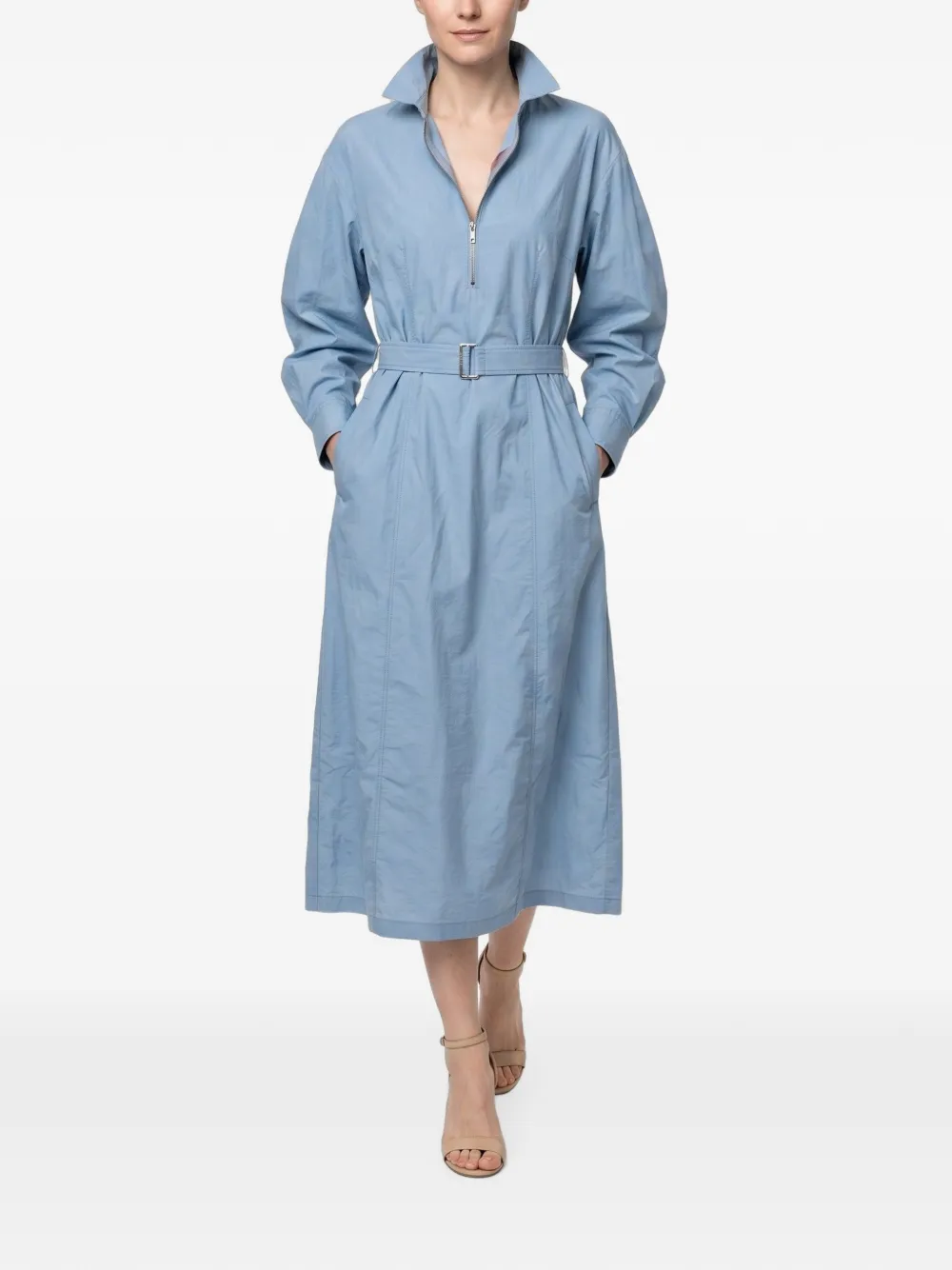 Brunello Cucinelli belted zip-up midi dress - Blu