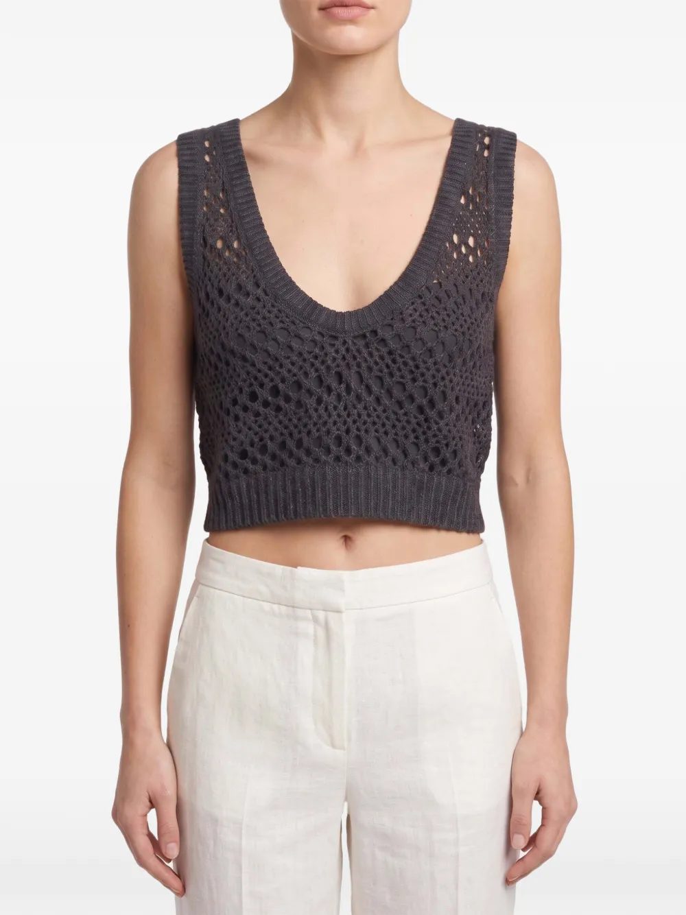Brunello Cucinelli Opengebreide top Grijs