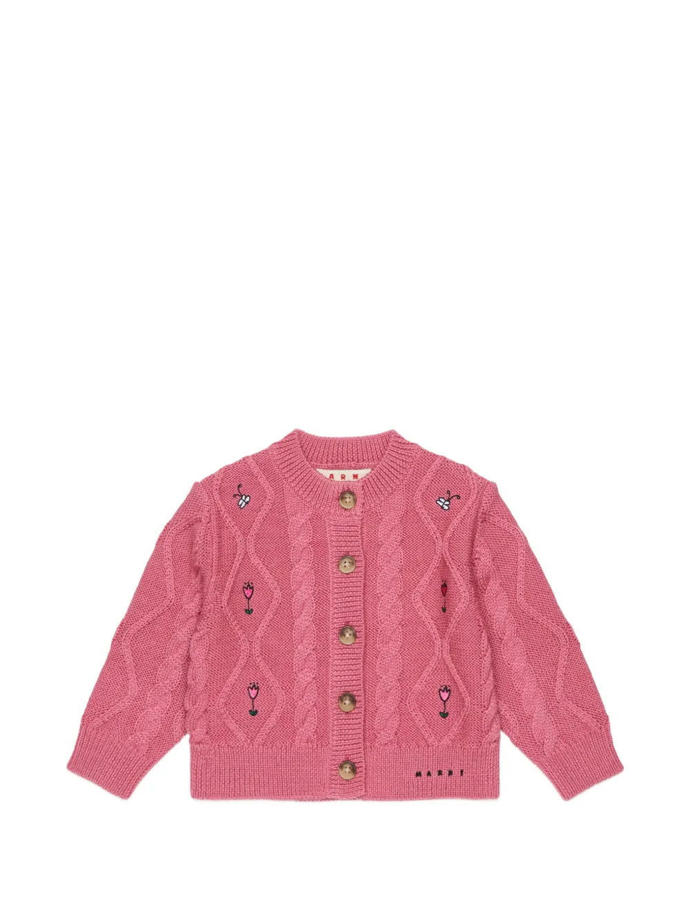 Marni Kids cable-knit embroidered cardigan - Rosa