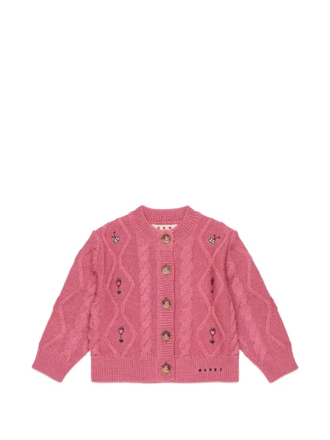 Marni Kids cable-knit embroidered cardigan