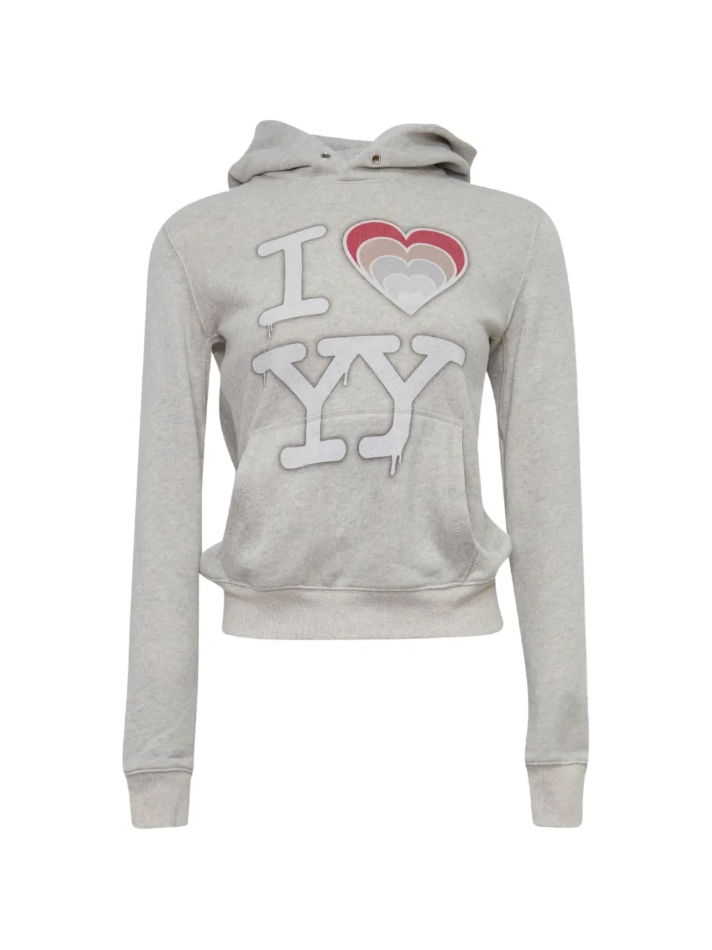 Open Yy I Love Yy Logo-print Cotton Hoodie In Grey