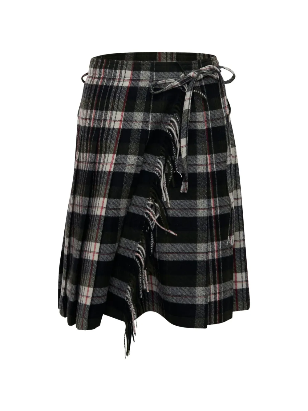 Open YY check-pattern fringed skirt - Nero