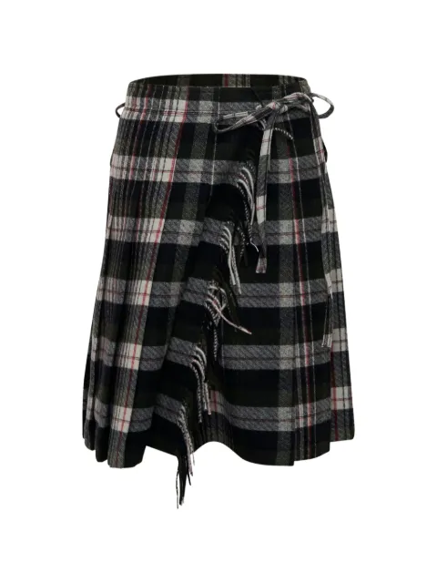 Open YY check-pattern fringed skirt