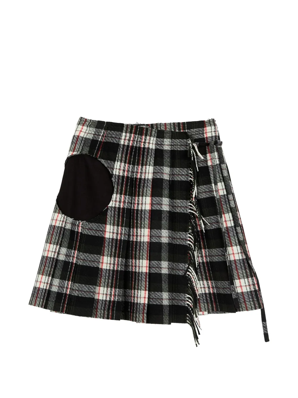 Open YY check-pattern fringed skirt
