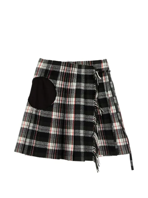 Open YY check-pattern fringed skirt