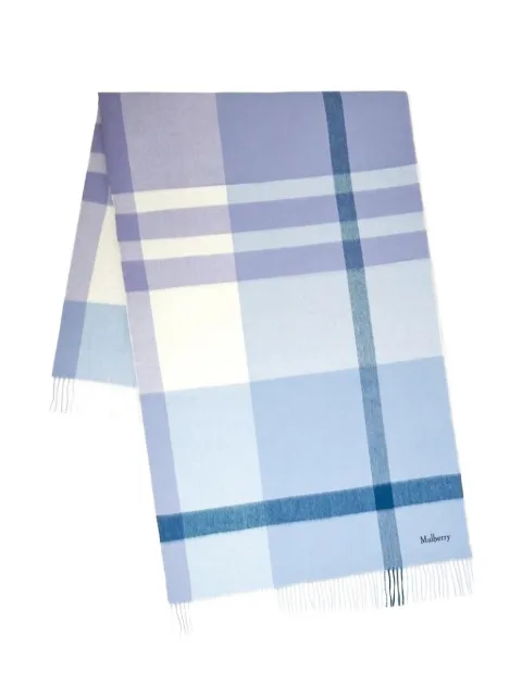 Mulberry check-pattern fringed scarf