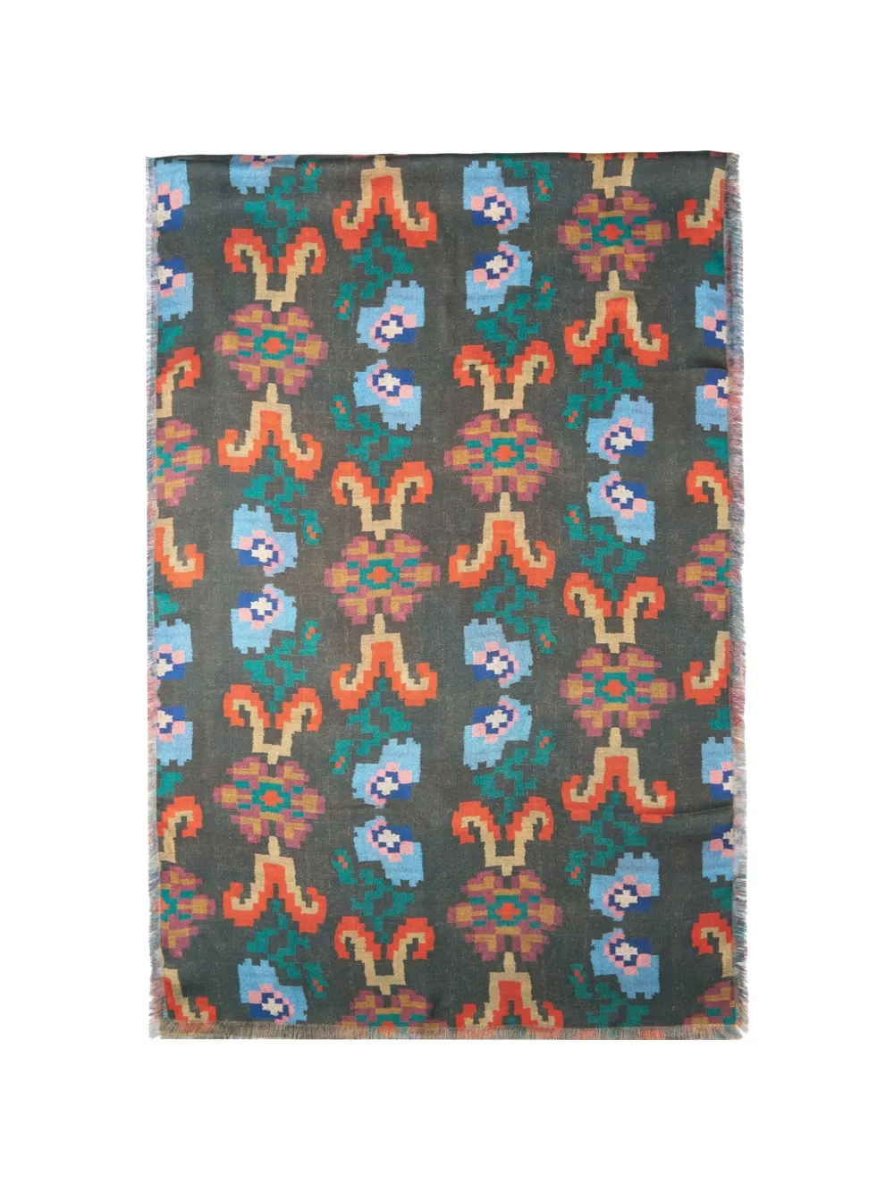 Pierre-Louis Mascia floral-print fringed scarf Blauw