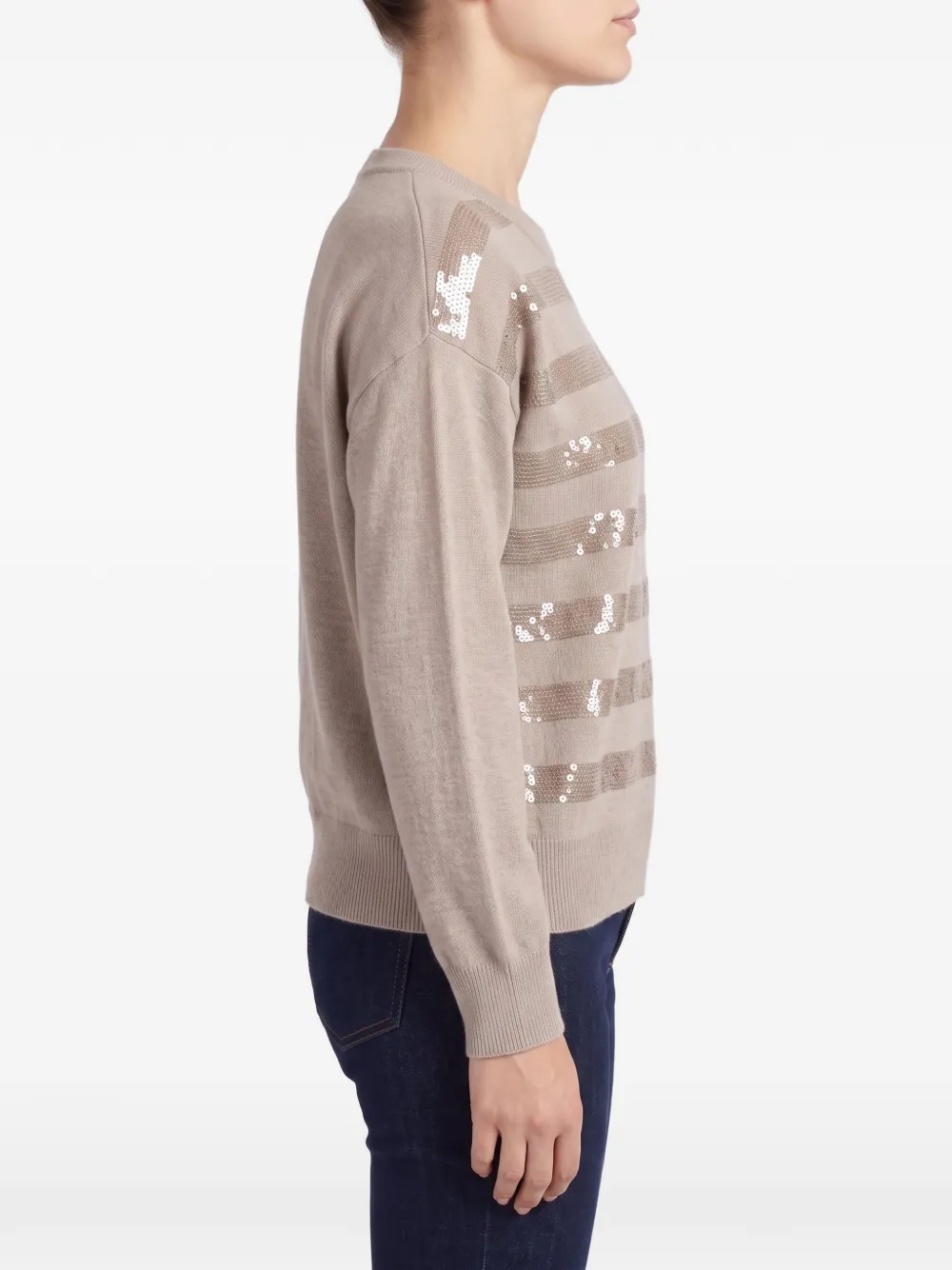 Brunello Cucinelli Trui verfraaid met pailletten Beige