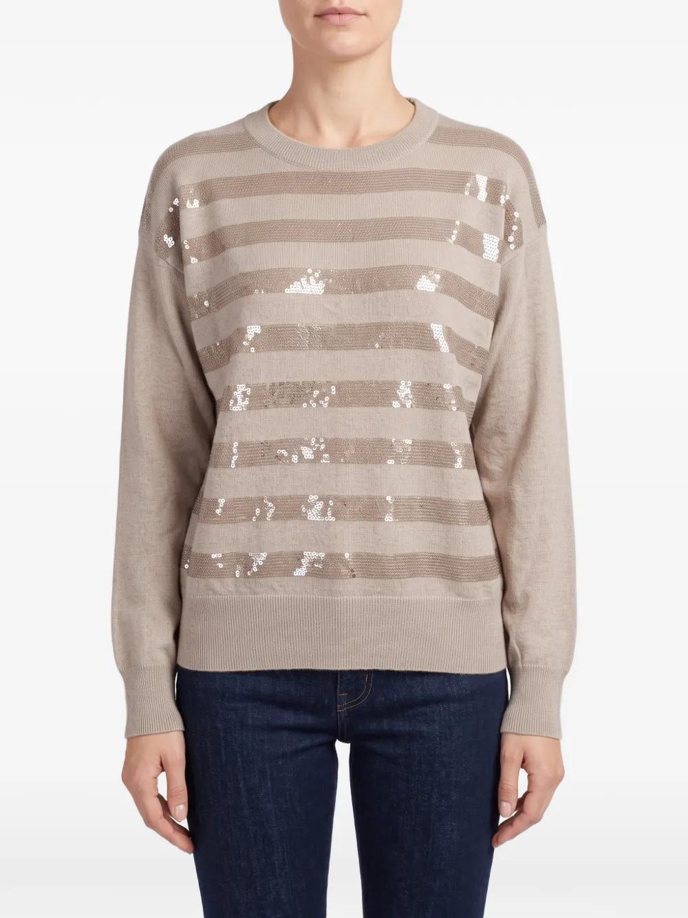 Brunello Cucinelli sequin-embellished striped sweater - Neutrals