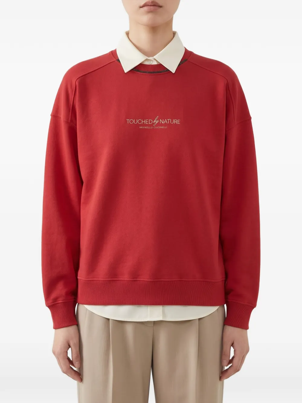 Brunello Cucinelli embroidered relaxed-fit sweater Rood