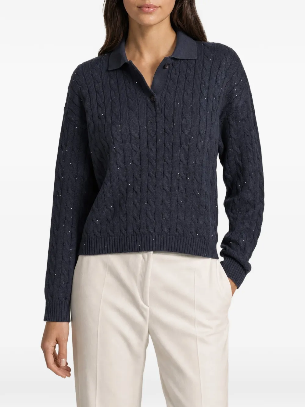 Brunello Cucinelli sequin-embellished cable-knit sweater - Blu