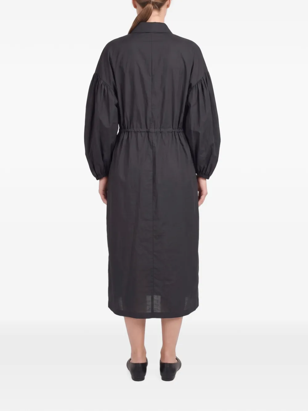 Brunello Cucinelli midi drawstring-waist voluminous-sleeve shirt dress Zwart