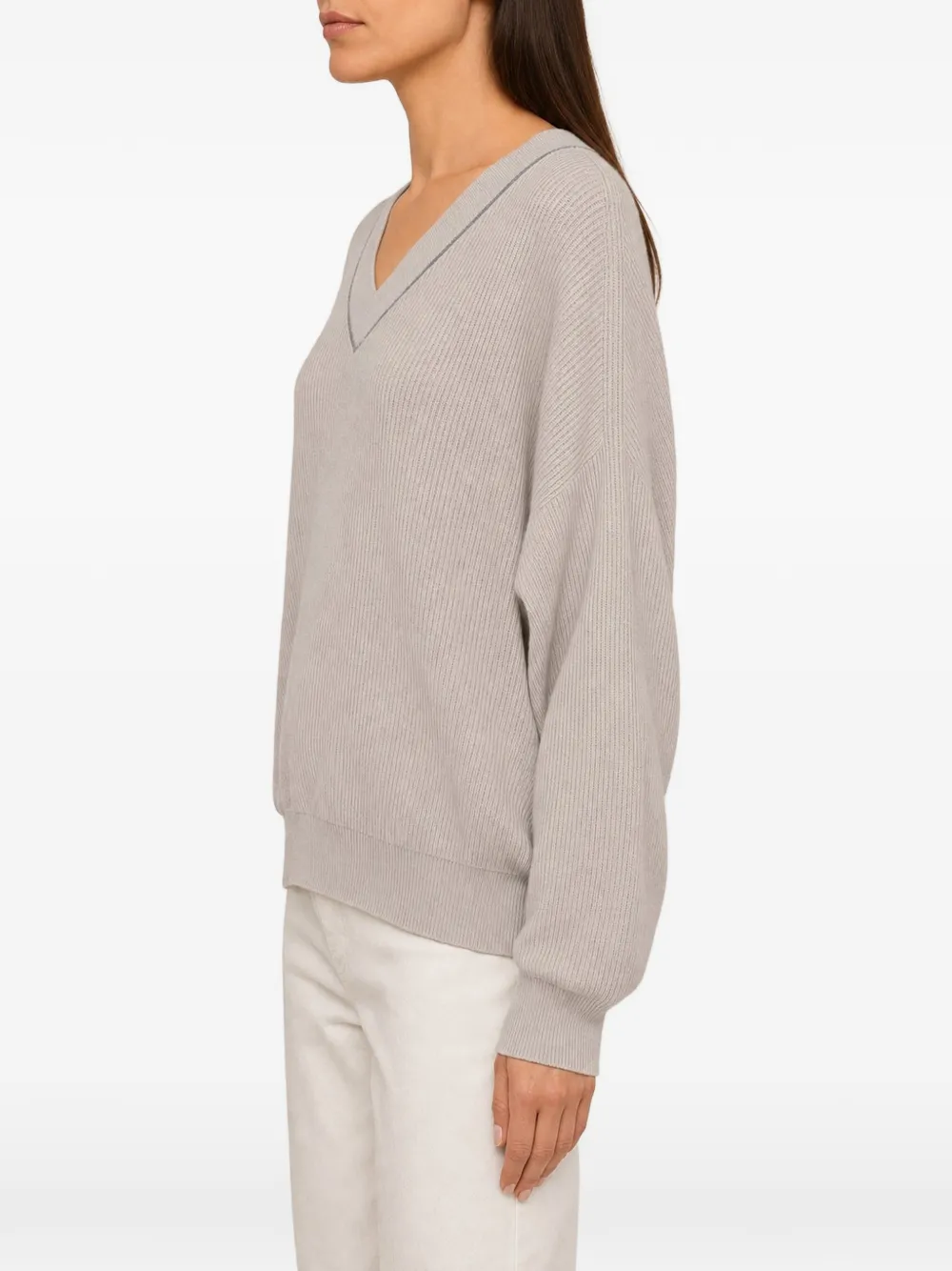 Brunello Cucinelli Trui met Monili-kralen en V-hals Grijs
