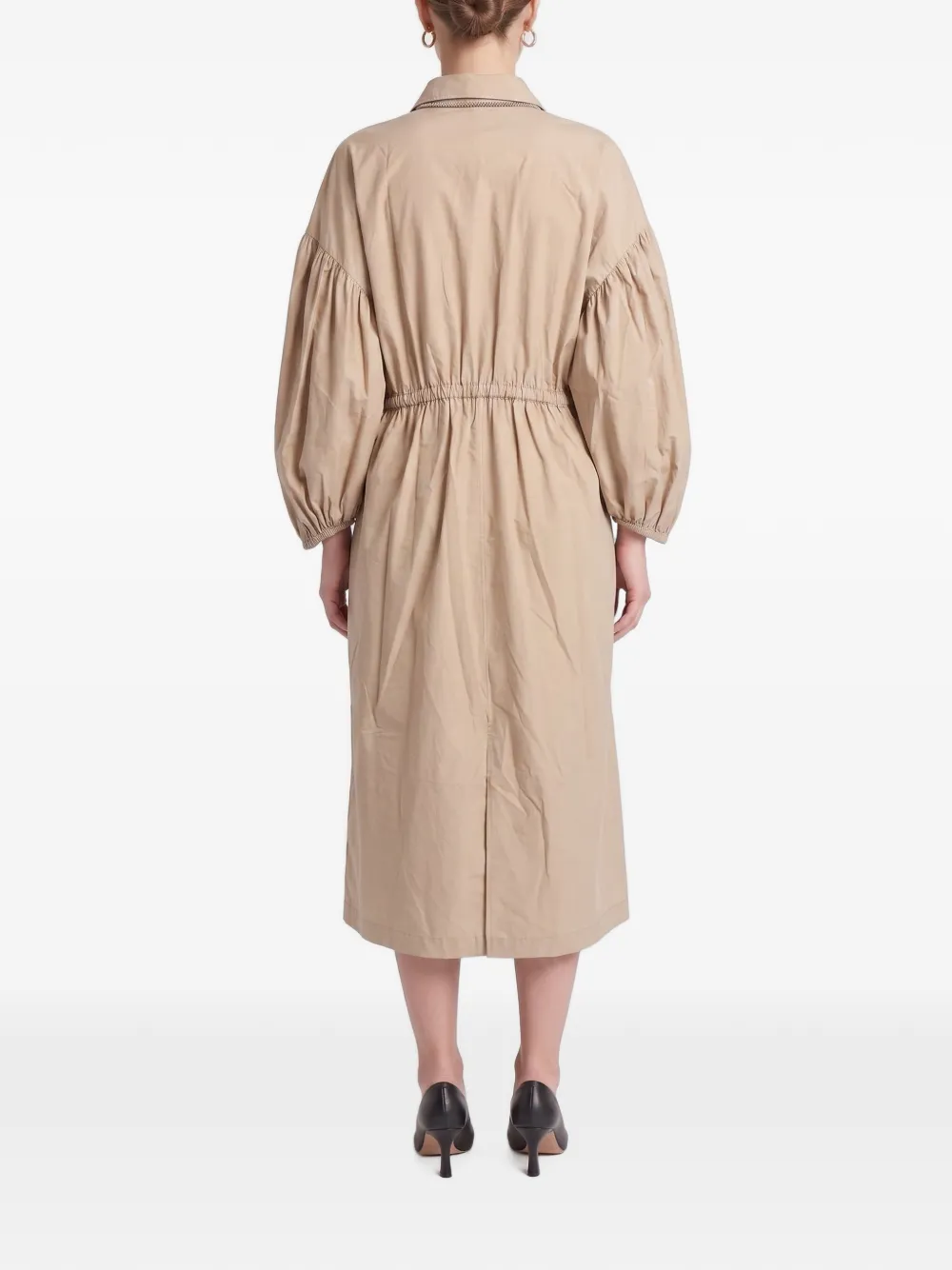 Brunello Cucinelli Midi-blousejurk met gesmockte mouwen Beige