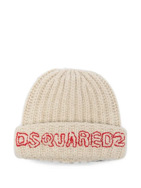 DSQUARED2 KIDS logo-embroidered ribbed-knit beanie hat