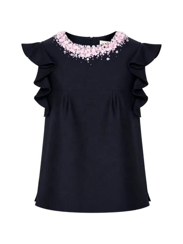 Shushu/Tong Bead-embellished Ruffled-sleeves Blouse in Blue