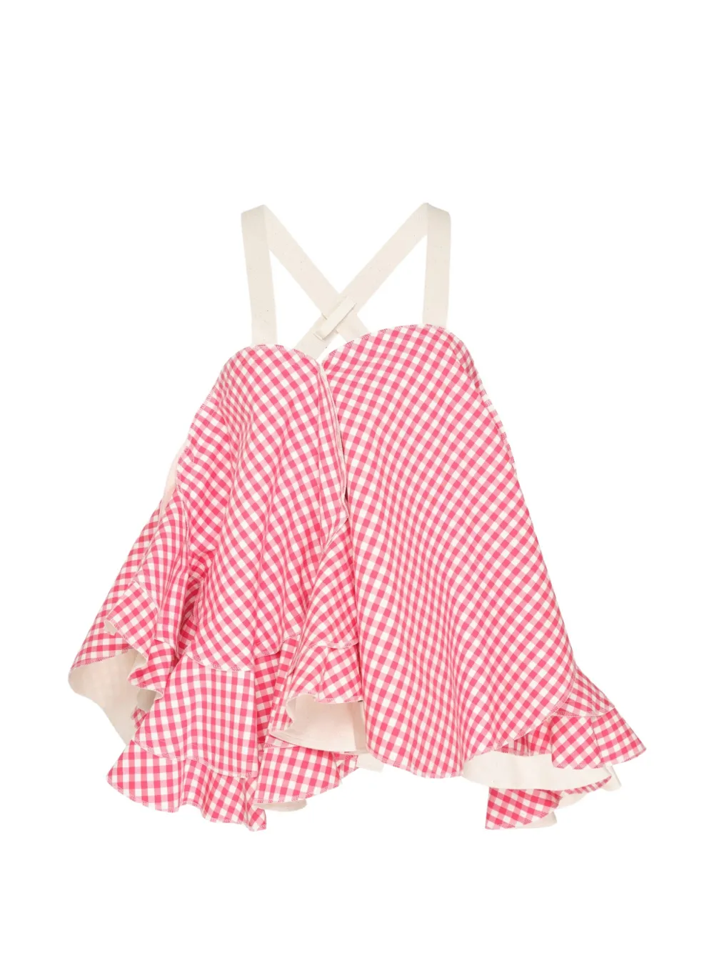 Comme Des Garçons Tao Gingham-check Ruffled Top In 핑크