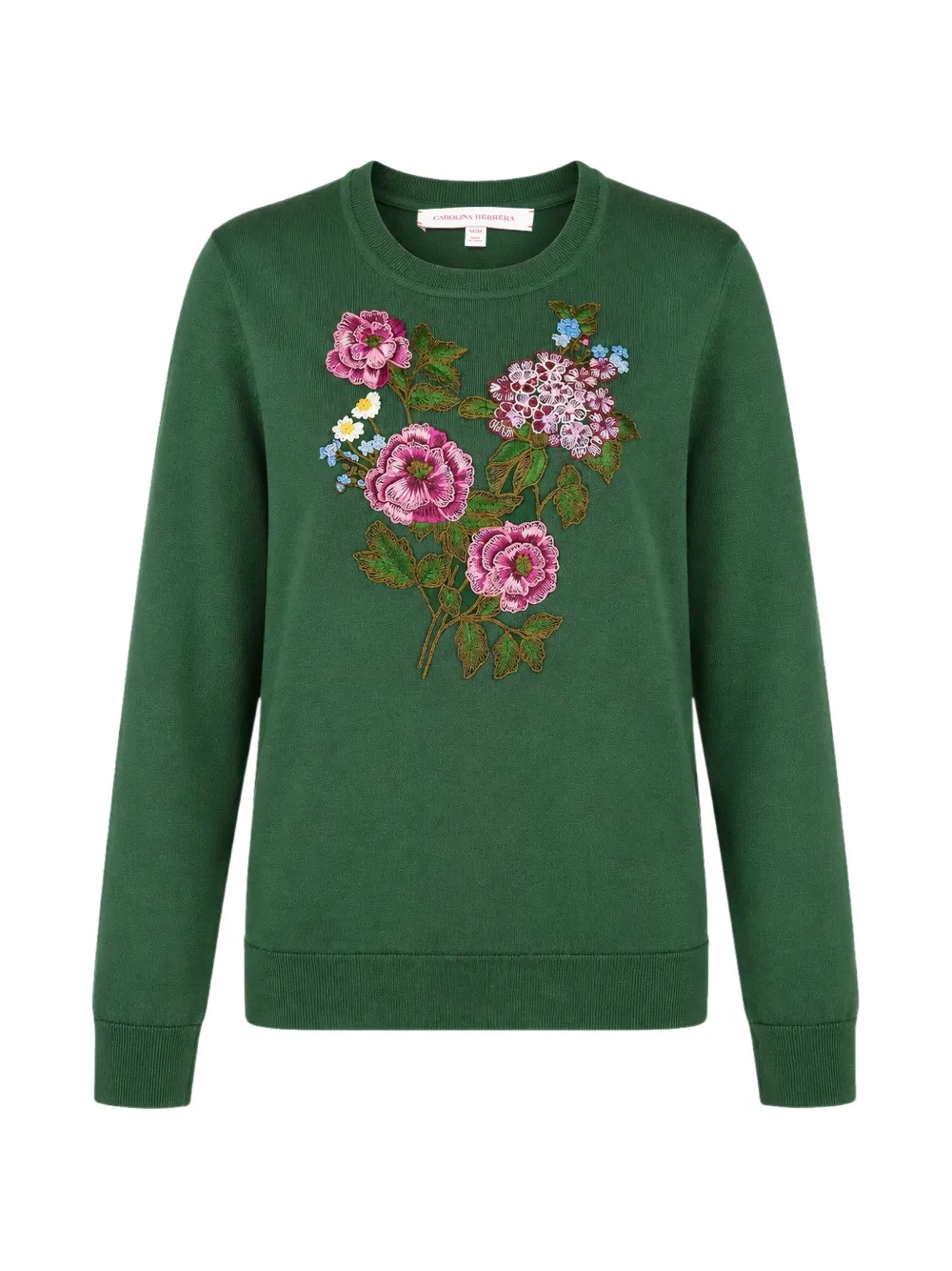 Carolina Herrera Floral-embroidered Sweater In Green
