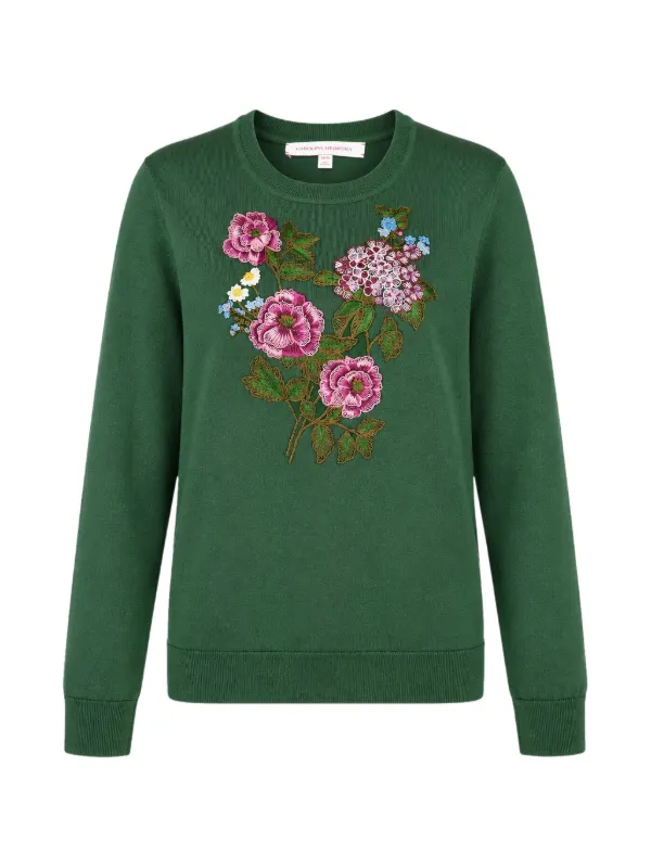 Carolina Herrera Floral-embroidered Sweater in Green