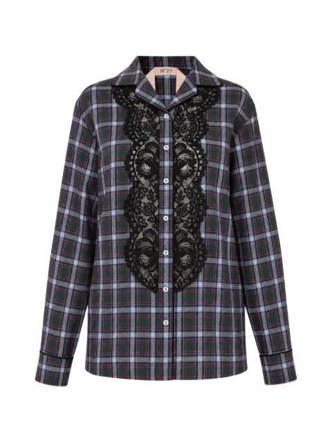 Nº21 lace-panel tartan shirt