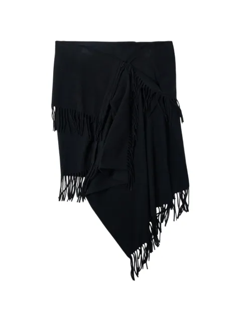 Open YY fringe-trim asymmetric scarf